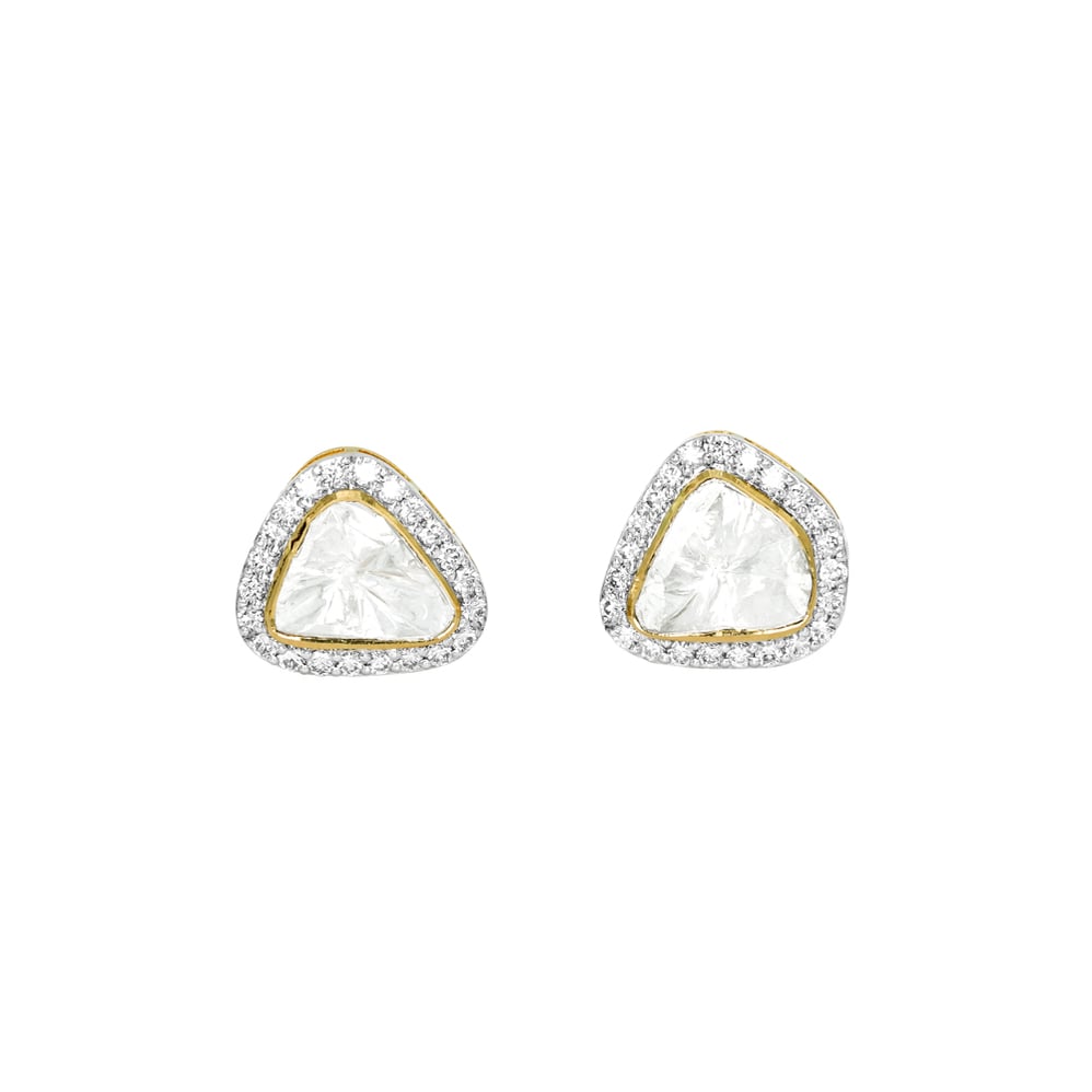 Triangular Polki Earrings with Diamond Edged